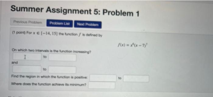 Solved Summer Assignment 5: Problem 1 Previous Problem | Chegg.com