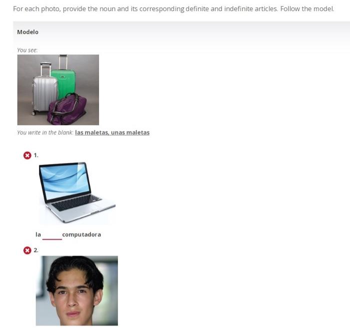 For each photo, provide the noun and its | Chegg.com