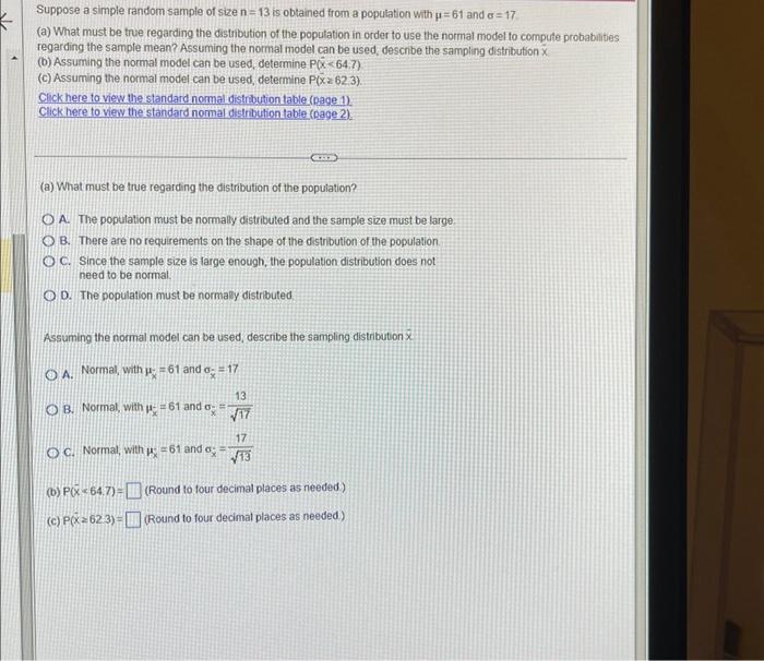 Solved Suppose a simple random sample of size n=13 is | Chegg.com