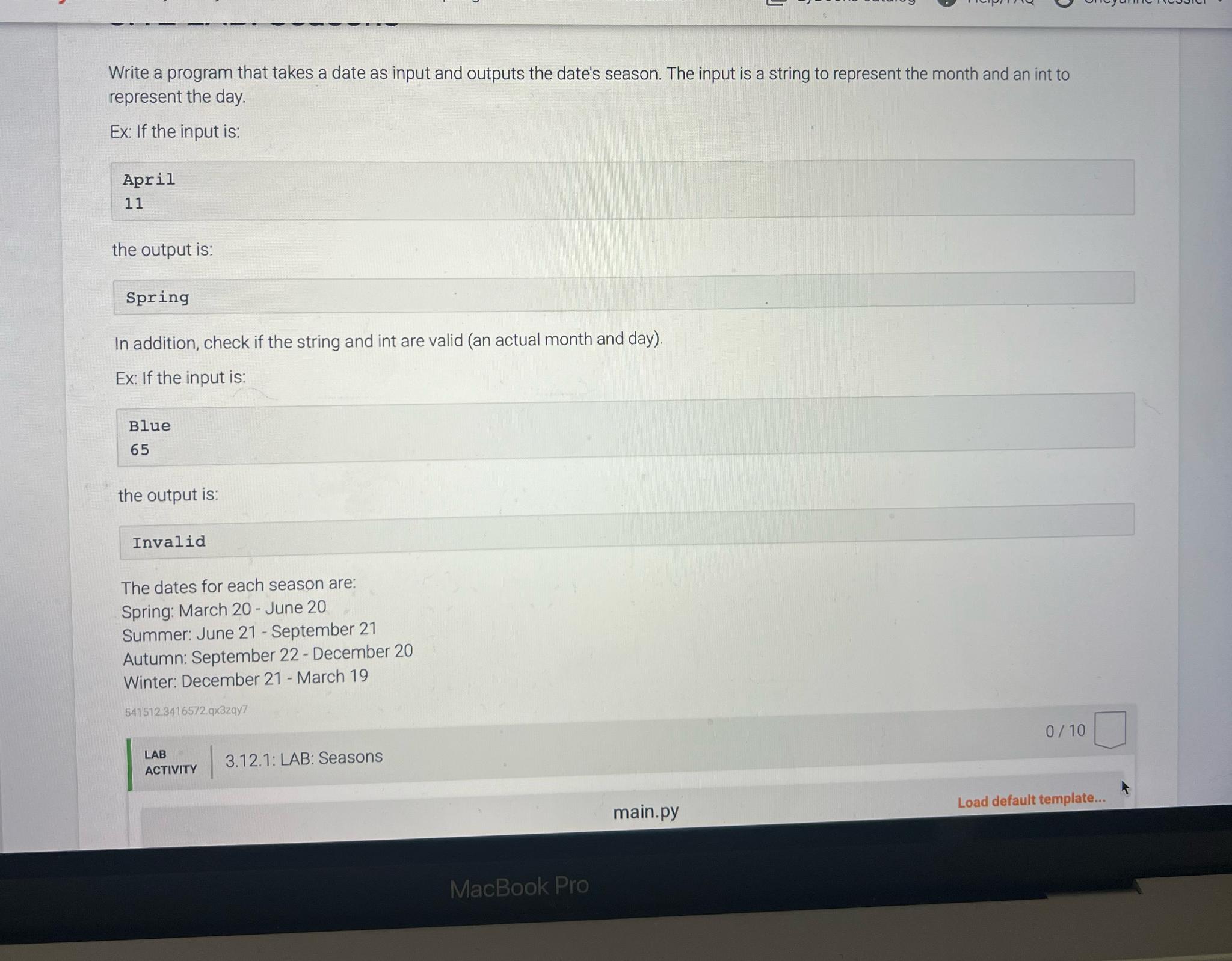 Solved Write a program that takes a date as input and | Chegg.com
