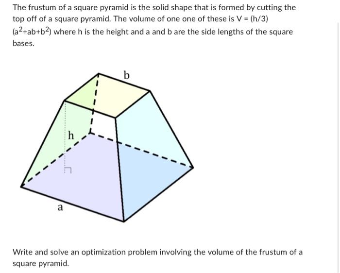 Solved The frustum of a square pyramid is the solid shape | Chegg.com