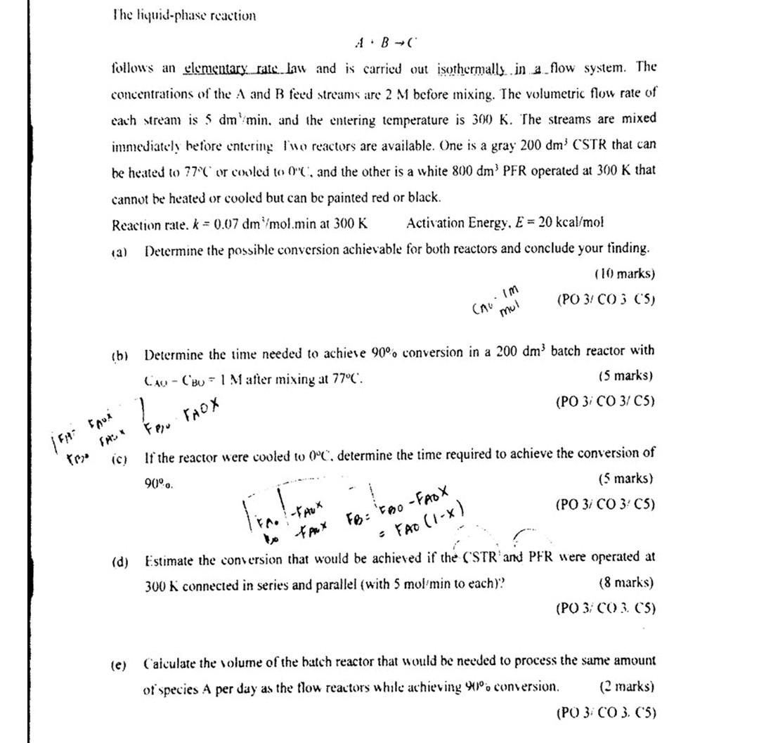 solved-the-liquid-phase-reaction-follows-an-elementary-rate-chegg