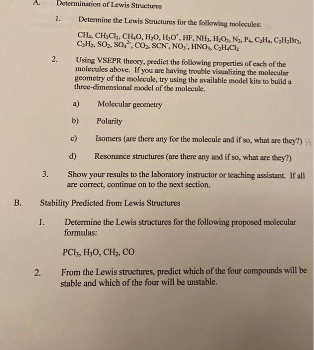 Solved A. Determination Of Lewis Structures 1. Determine The | Chegg.com