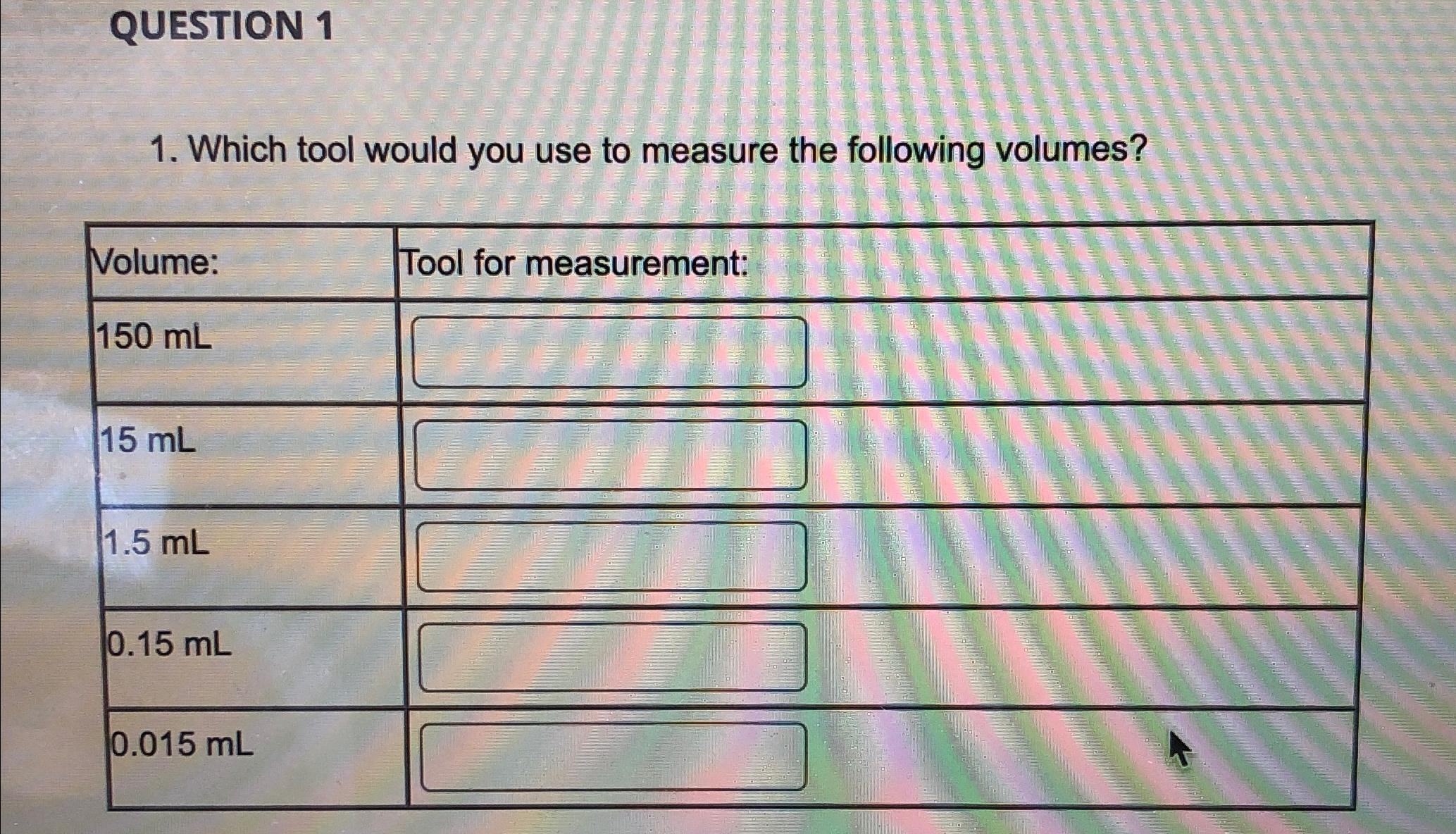 Solved QUESTION 1Which tool would you use to measure the | Chegg.com