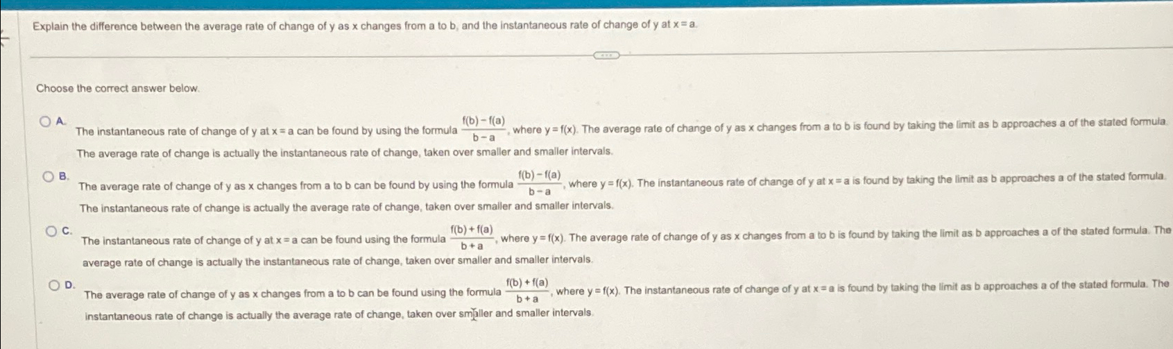 Solved Explain the difference between the average rate of | Chegg.com