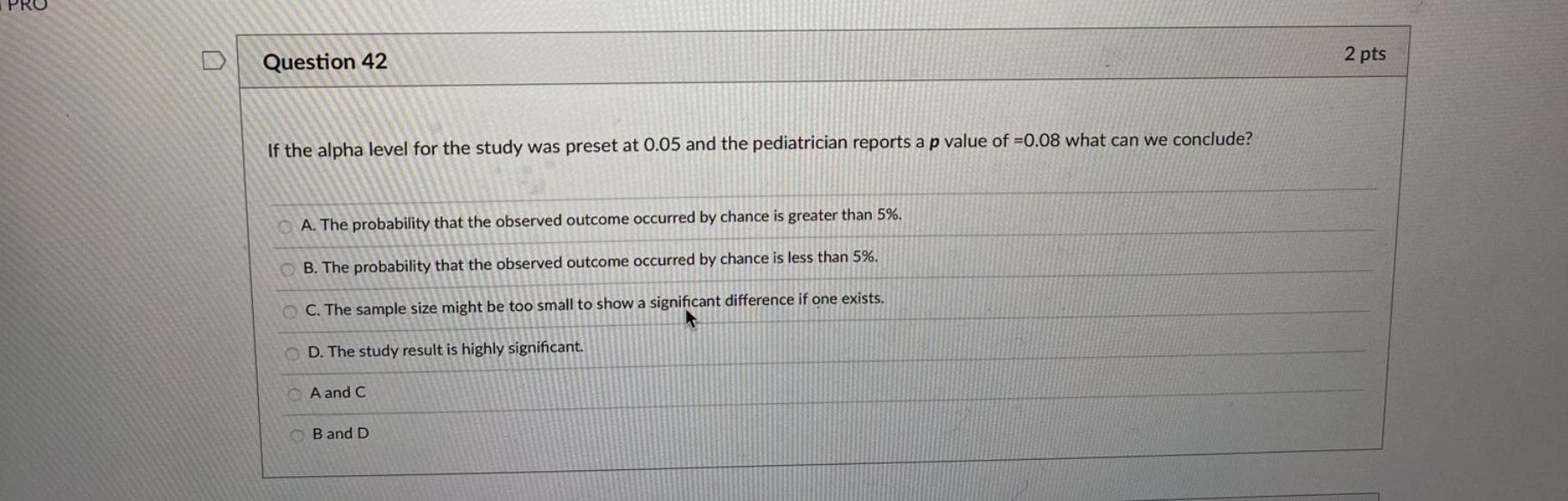 Solved If the alpha level for the study was preset at 0.05 | Chegg.com