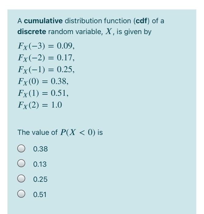 Solved A cumulative distribution function (cdf) of a | Chegg.com