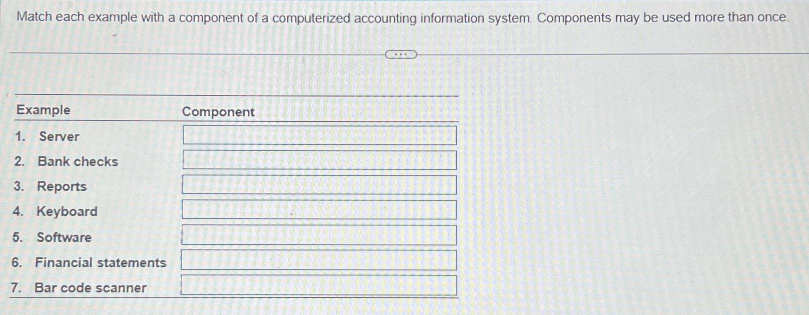 Match each example with a component of a computerized | Chegg.com