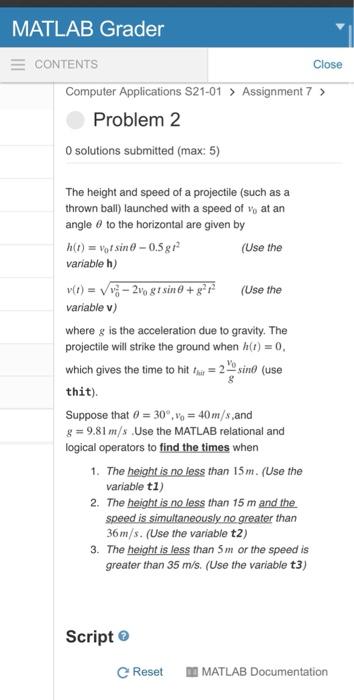 Solved MATLAB Grader CONTENTS Close Computer Applications | Chegg.com