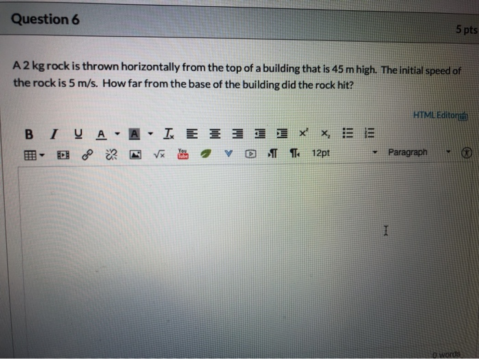 Solved Question 6 5 pts A 2 kg rock is thrown horizontally | Chegg.com