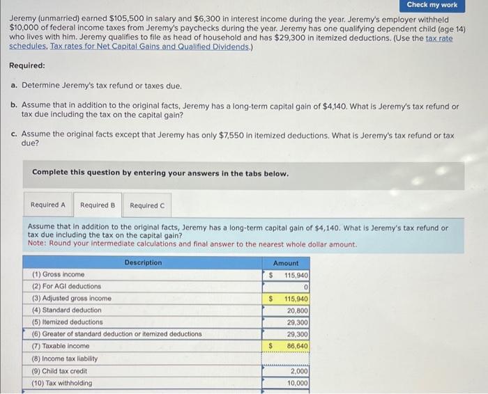 Solved jeremy unmarried earned 105 500 in salary and chegg
