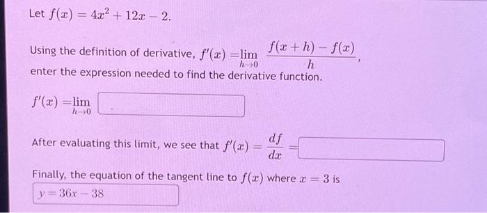 Solved Let F X 4x2 12x−2 Using The Definition Of