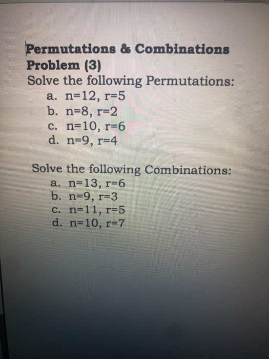 Solved Permutations Combinations Problem 3 Solve The Chegg Com