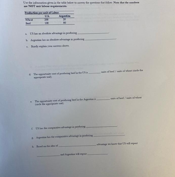Solved Use the information given in the table below to | Chegg.com
