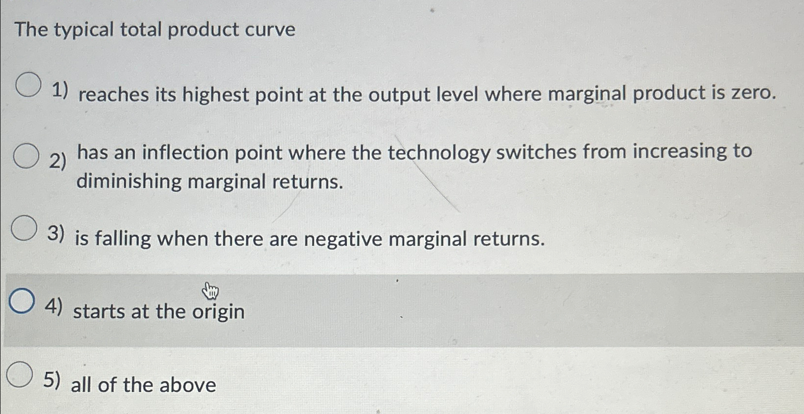 Solved The typical total product curvereaches its highest | Chegg.com