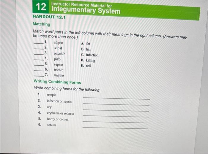 Solved] ADULART Match the word or phrase in the left column with