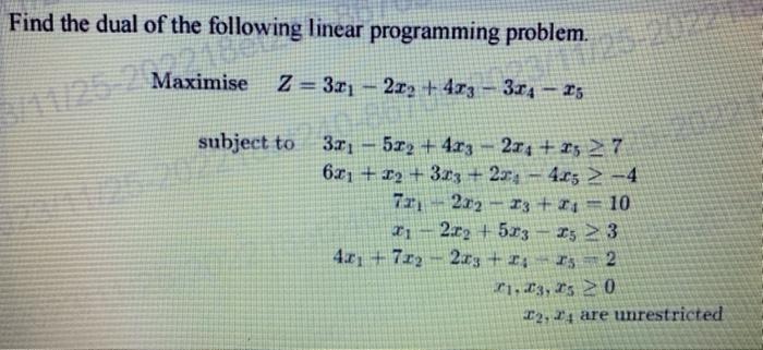 Solved Find the dual of the following linear programming | Chegg.com