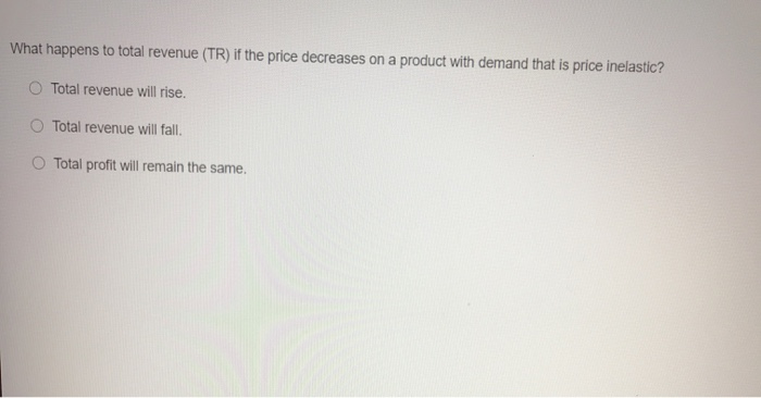 Solved What happens to total revenue (TR) if the price | Chegg.com