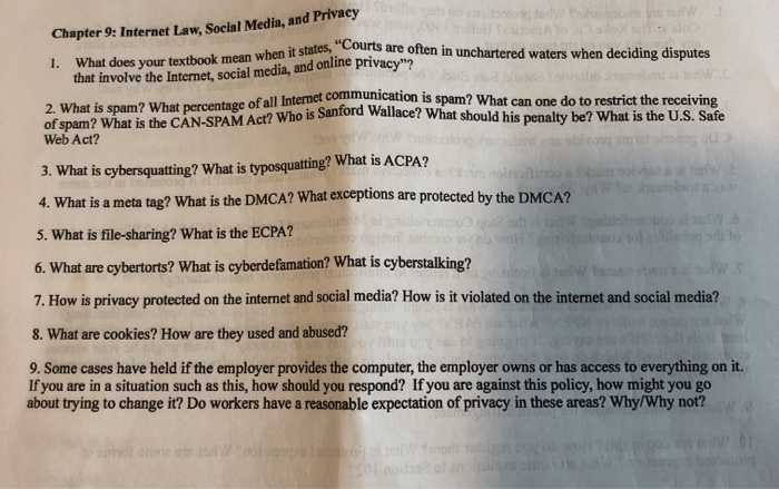 Solved Stone and Privacy Chapter 9: Internet Law, Social | Chegg.com