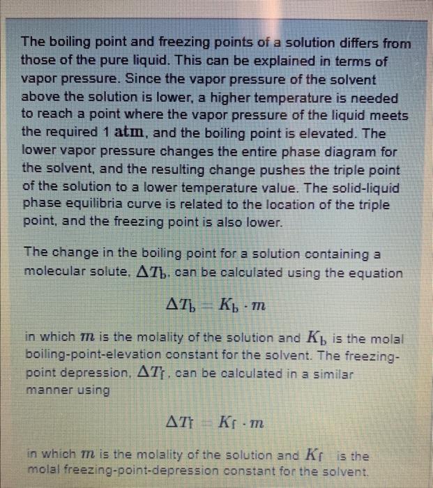 Solved The boiling point and freezing points of a solution | Chegg.com