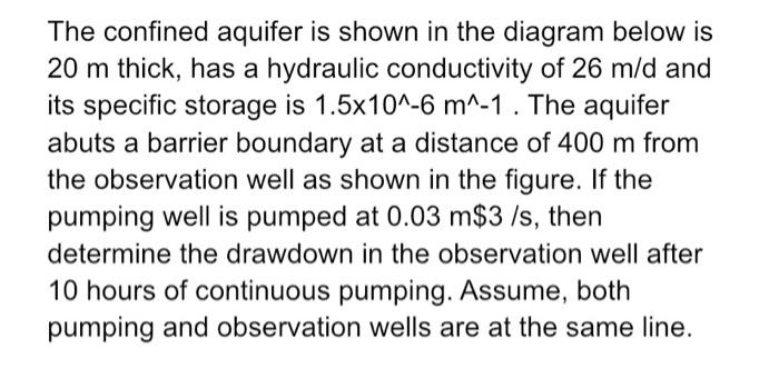 Solved The confined aquifer is shown in the diagram below is | Chegg.com