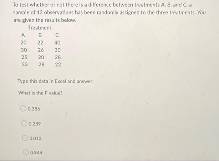 Solved To test whether or not there is a difference between | Chegg.com