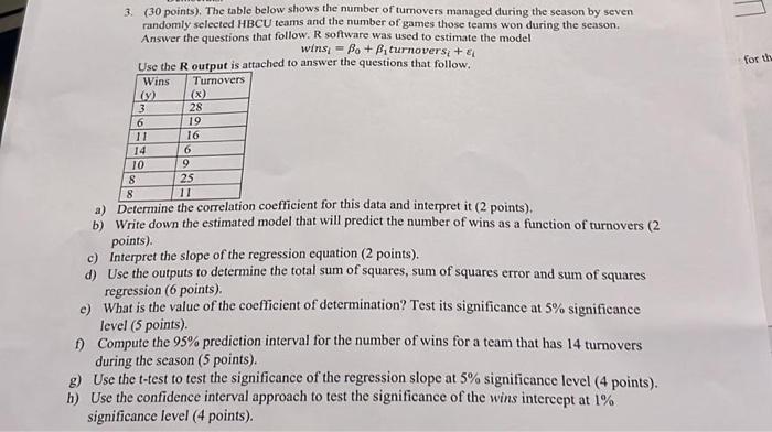 Solved 3. ( 30 Points), The Table Below Shows The Number Of | Chegg.com