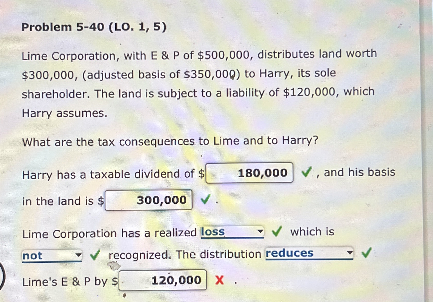 Solved Problem 5-40 (LO. 1, 5)Lime Corporation, with E & P | Chegg.com