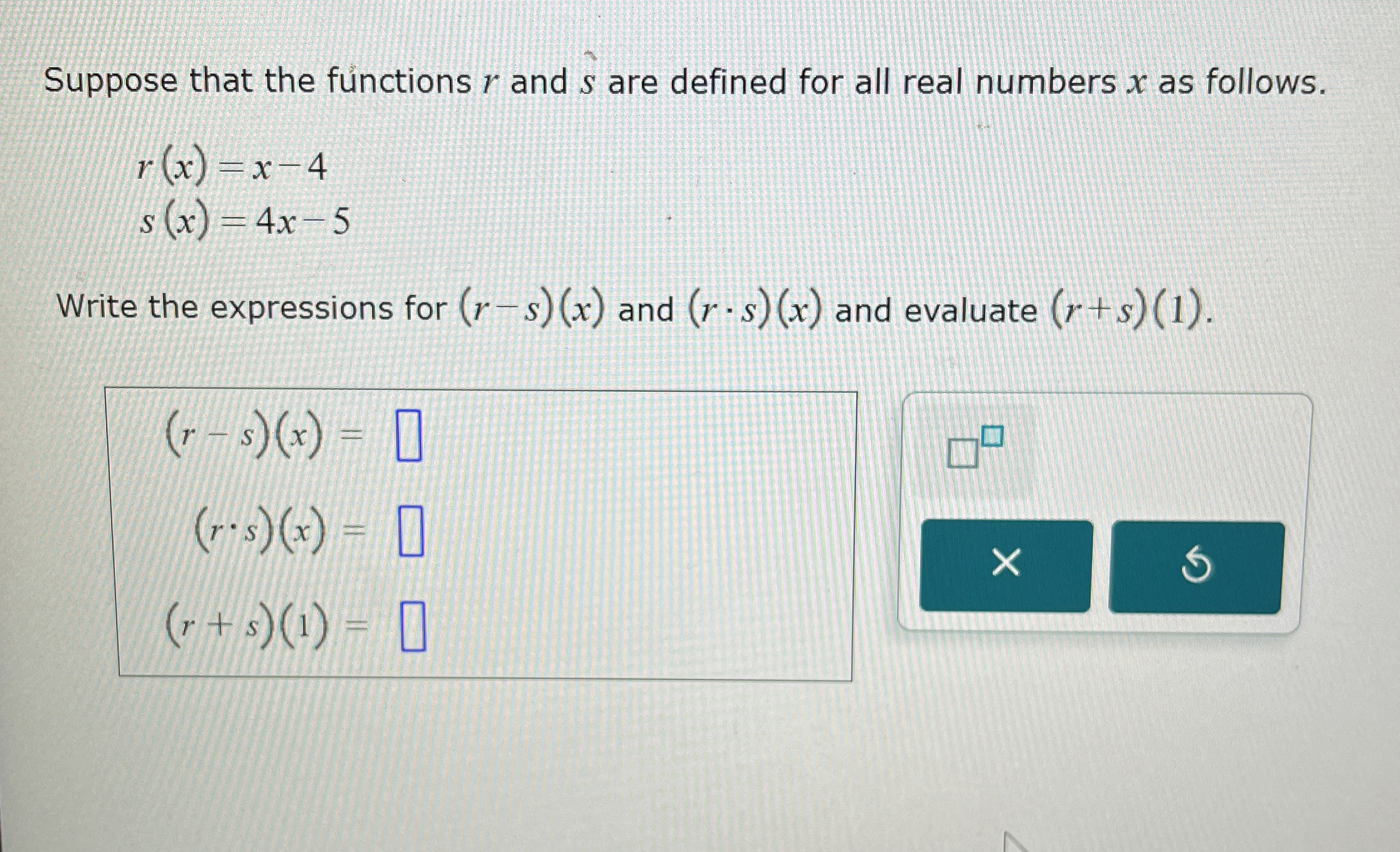 Solved Suppose that the functions r ﻿and s ﻿are defined for | Chegg.com