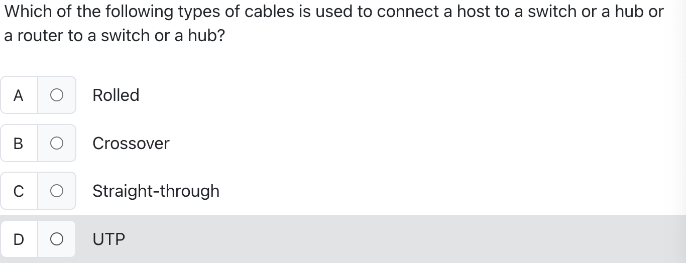 Solved Which of the following types of cables is used to