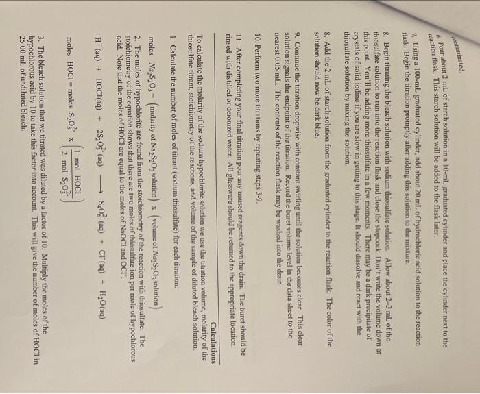 Solved Titration Data Calculations Moles of Na2 S2O3 in