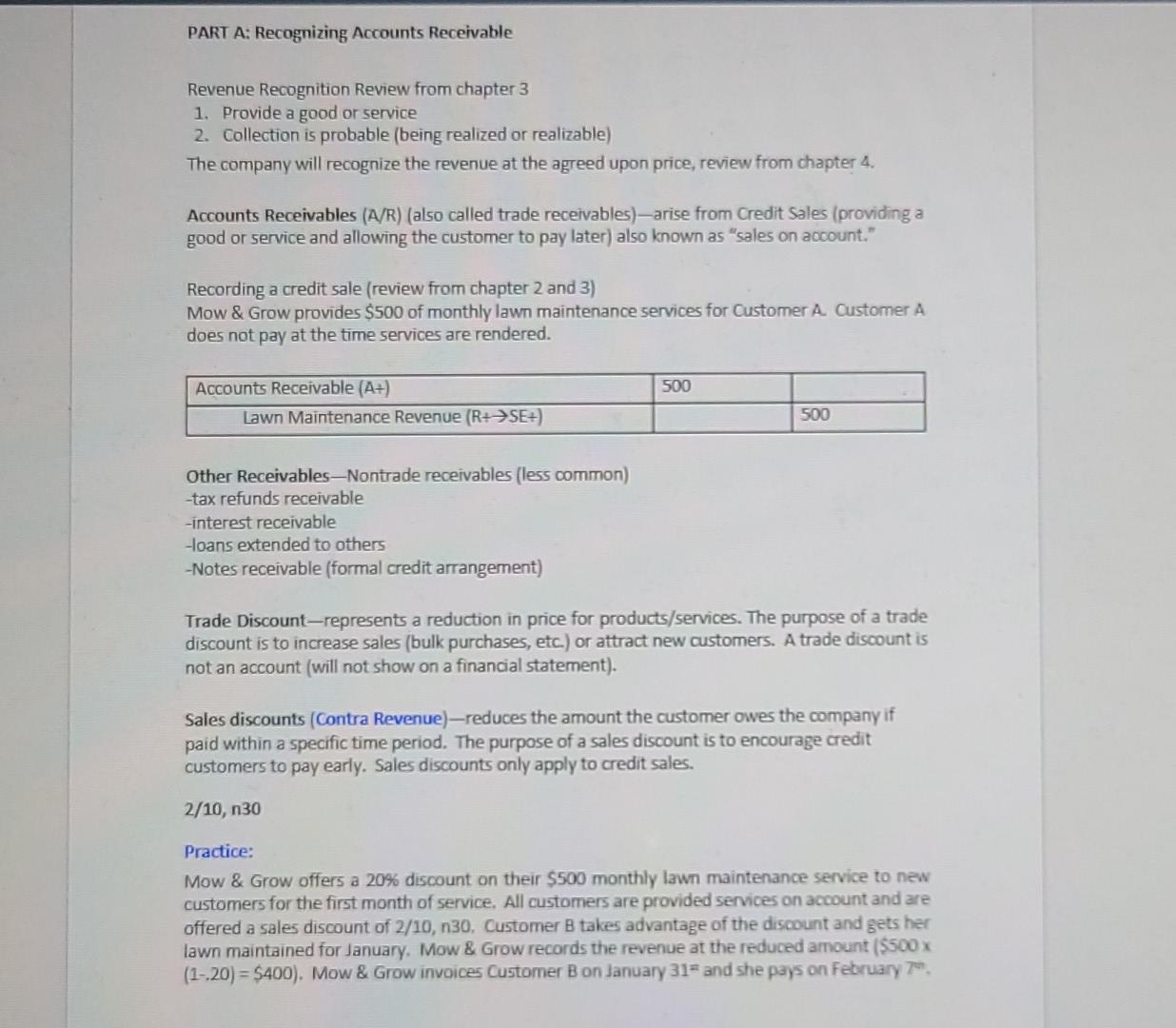 Solved PART A: Recognizing Accounts Receivable Revenue | Chegg.com