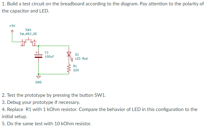 Solved Build a test circuit on the breadboard according to | Chegg.com