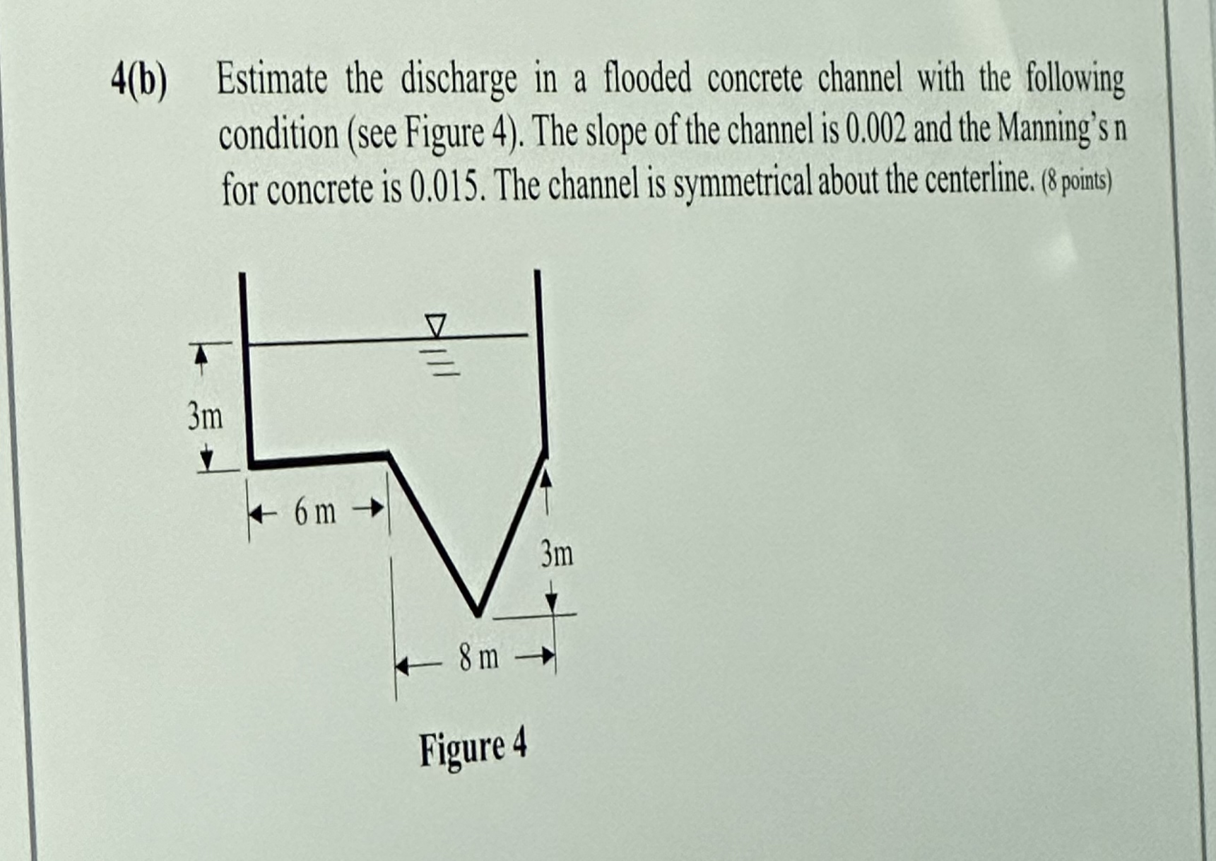 Solved 4(b) ﻿Estimate the discharge in a flooded concrete | Chegg.com