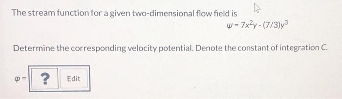 Solved The stream function for a given two-dimensional flow | Chegg.com