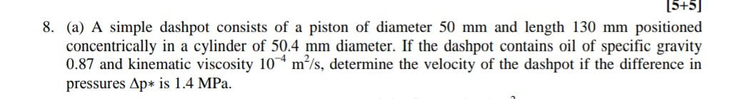 Solved (5+5) 8. (a) A simple dashpot consists of a piston of | Chegg.com