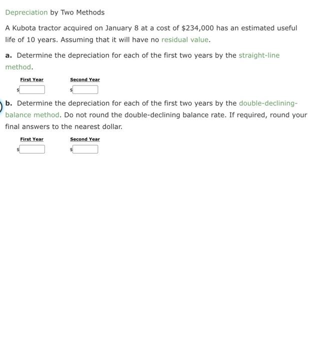 Solved Depreciation by Two Methods A Kubota tractor acquired