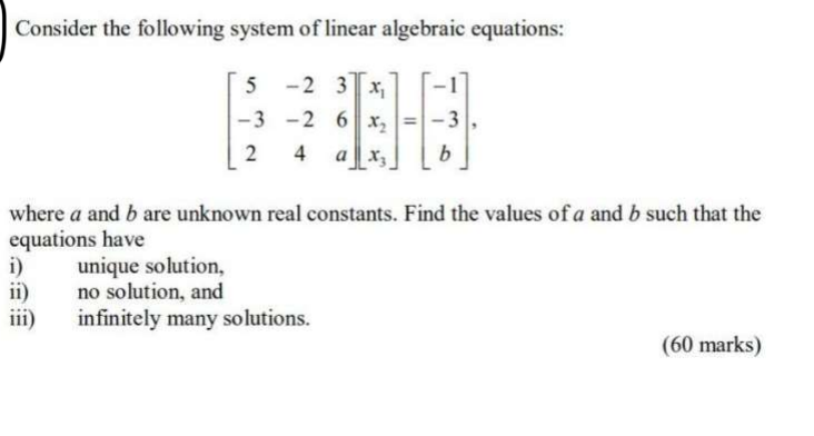 Solved Consider the following system of linear algebraic | Chegg.com