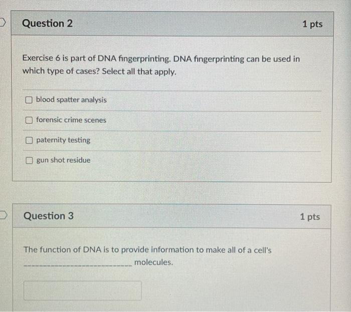 Solved Question 2 1 pts Exercise 6 is part of DNA | Chegg.com