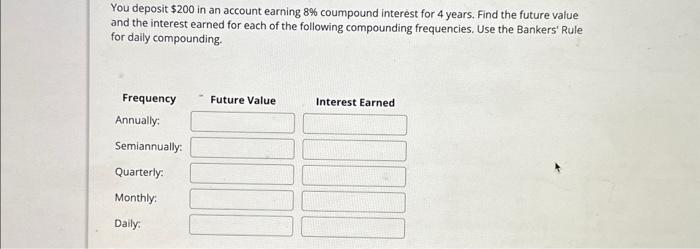 Solved You deposit $200 in an account earning 8% coumpound | Chegg.com