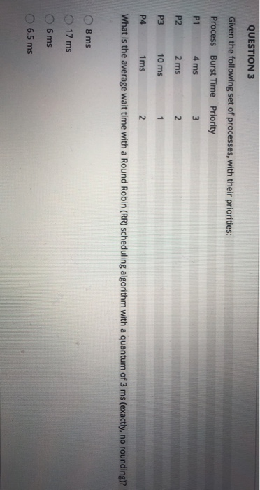 Solved QUESTION 3 Given the following set of processes, with | Chegg.com