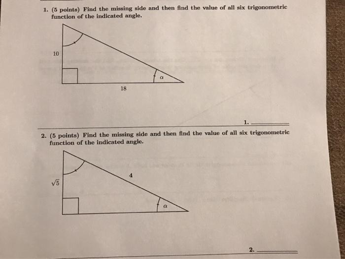 Solved 1. (5 points) Find the missing side and then find the | Chegg.com