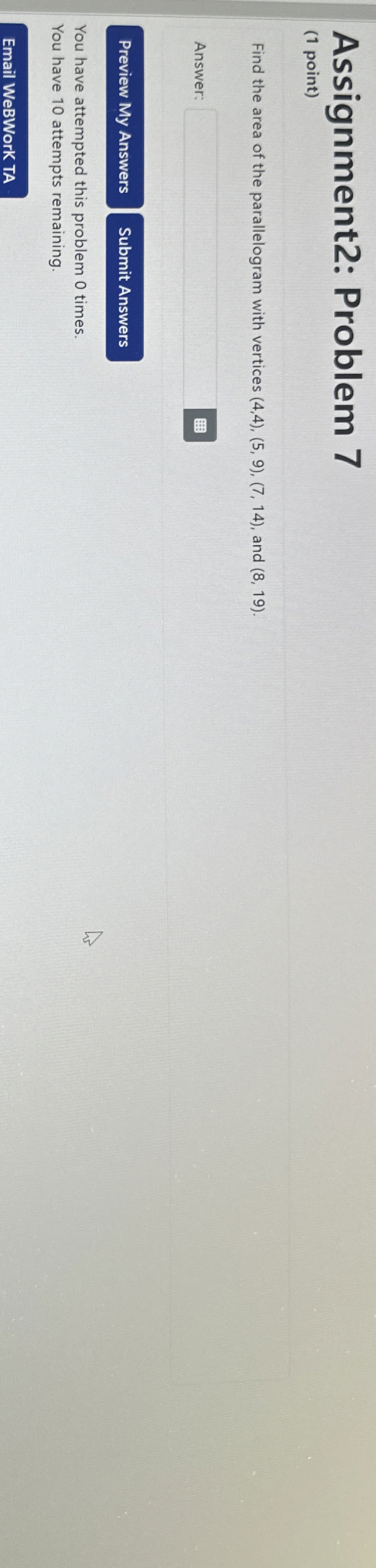 Solved Assignment2: Problem 7(1 ﻿point)Find the area of the | Chegg.com