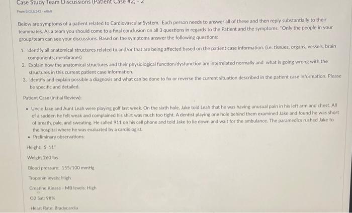 Solved Case Study Team Discussions (Patient Case #2) From | Chegg.com
