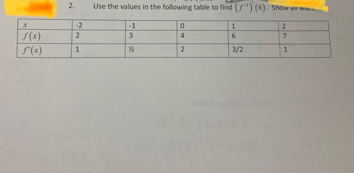 Solved Use the values in the following table to find | Chegg.com