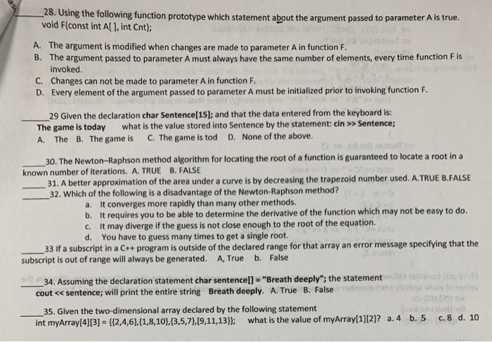 Solved _28. Using the following function prototype which | Chegg.com
