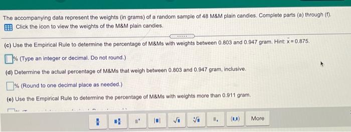 Answered: M&Ms Data Set 27 “M&M Weights” in…