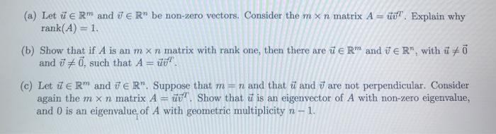 Solved A Let U Erm And R Be Non Zero Vectors Consid Chegg Com