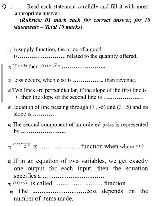 Solved Q. 1. Read each statement carefully and fill it with | Chegg.com