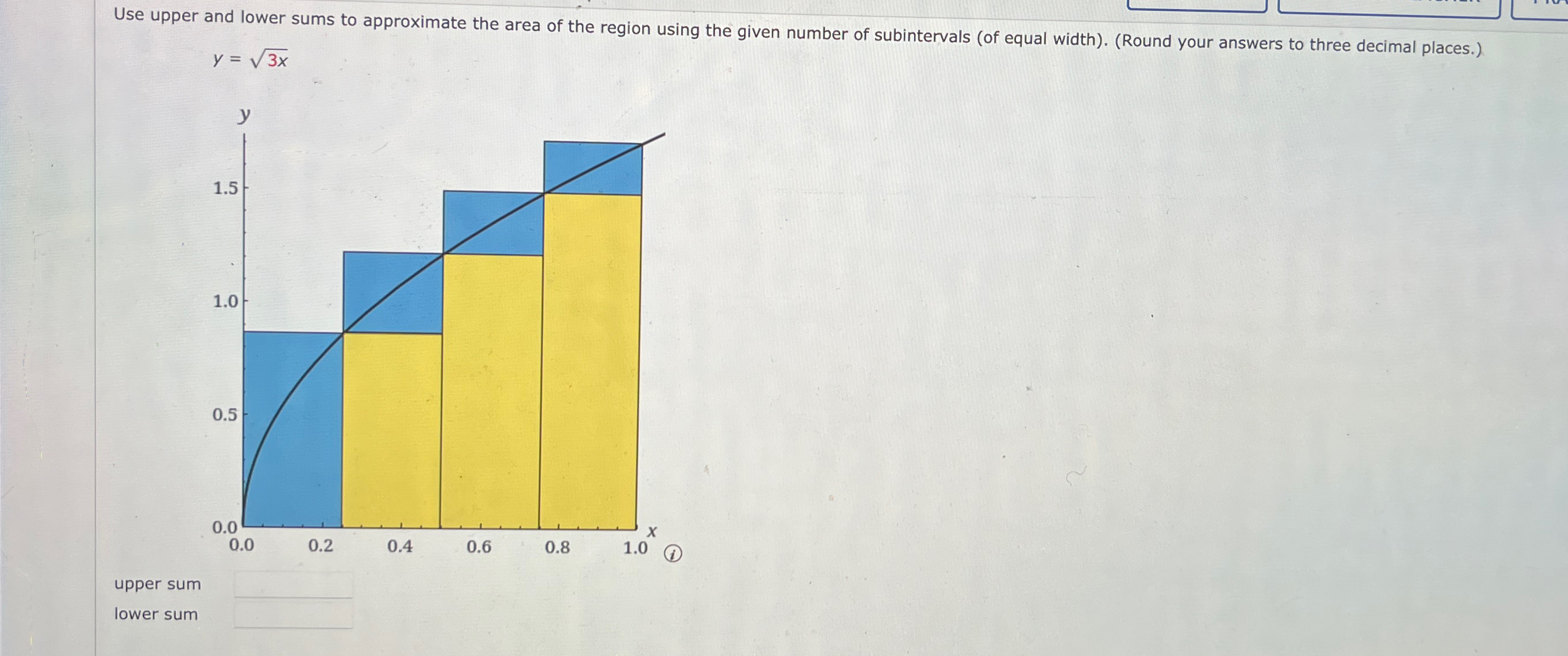 Solved Use upper and lower sums to approximate the area of | Chegg.com